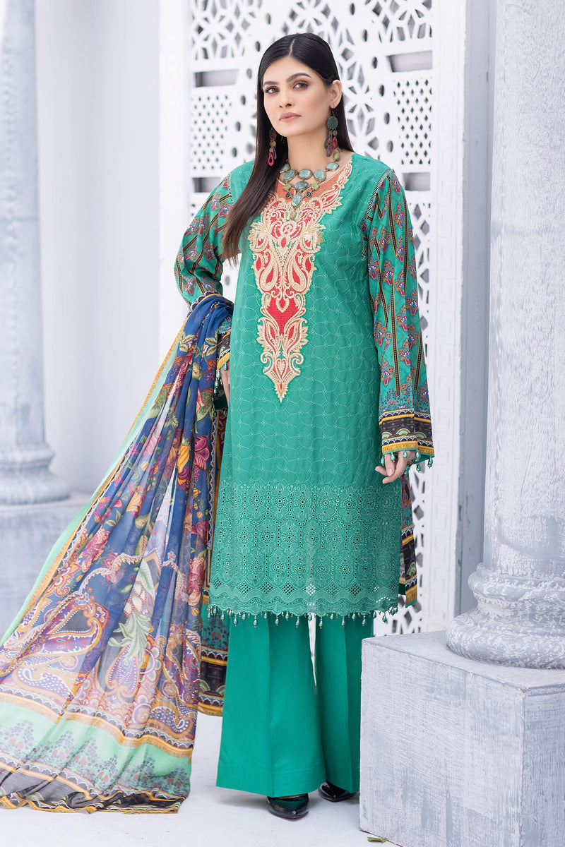 Misty Aqua - Embroidered Chikankari & Printed Lawn