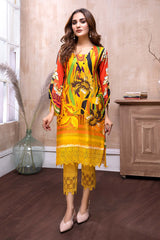 Spot Yellow - Digital Embroidered Lawn Stitch Kurti