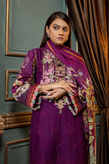 Deep Violet - Embroidered & Printed Lawn