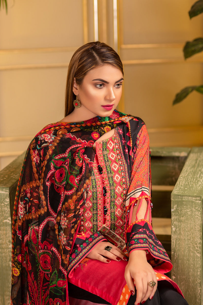Engrossing - Digital Printed and Embroidered Suvic Lawn 3PC